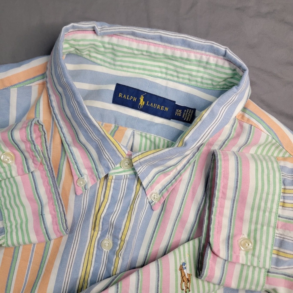 Polo Ralph Lauren Colorblock Shirt Mens 2XL Striped Classic Fit Colorful Oxford